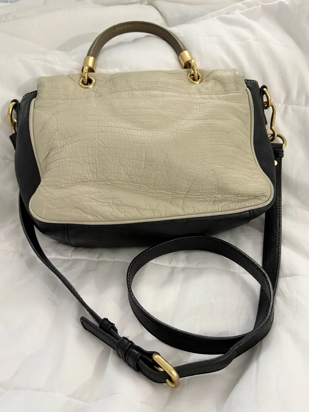 Marc Jacobs Two-Tone Leather Satchel - Cream & Black